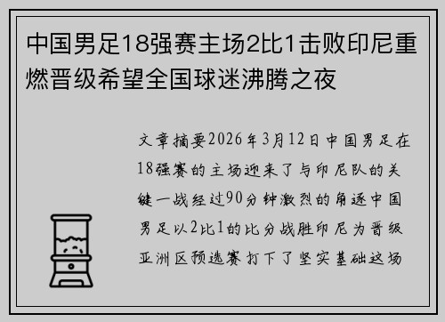 中国男足18强赛主场2比1击败印尼重燃晋级希望全国球迷沸腾之夜