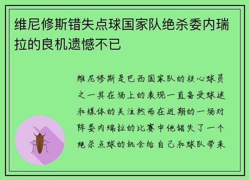 维尼修斯错失点球国家队绝杀委内瑞拉的良机遗憾不已 维尼修斯错失点球国家队绝杀委内瑞拉的良机遗憾不已